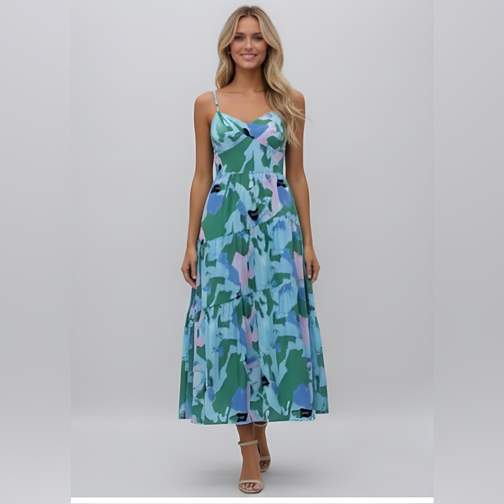 Shirred Panel Backless Midi A-Line Dress